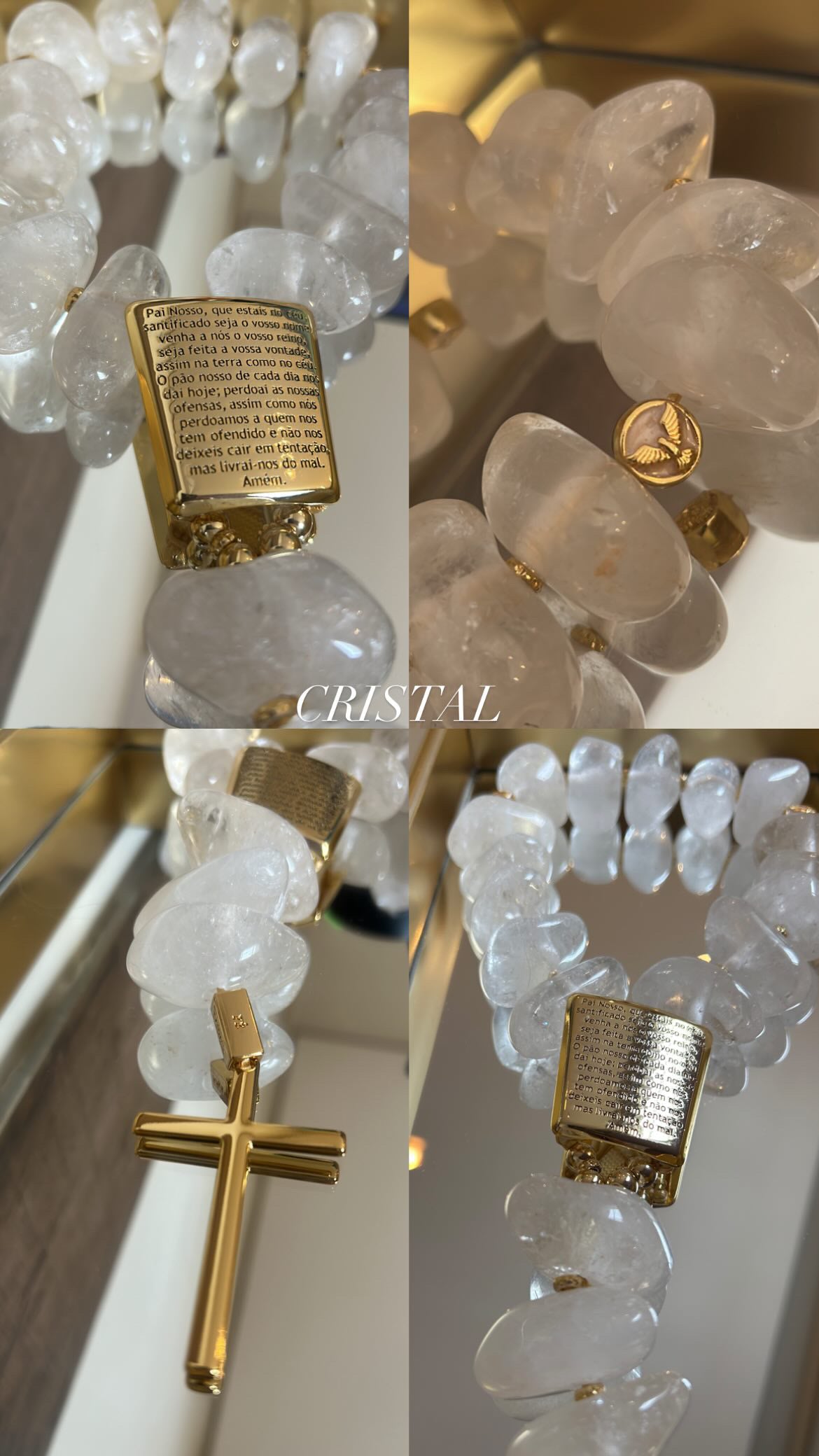 Terço Pai Nosso Pedras Naturais - Cristal com Cruz