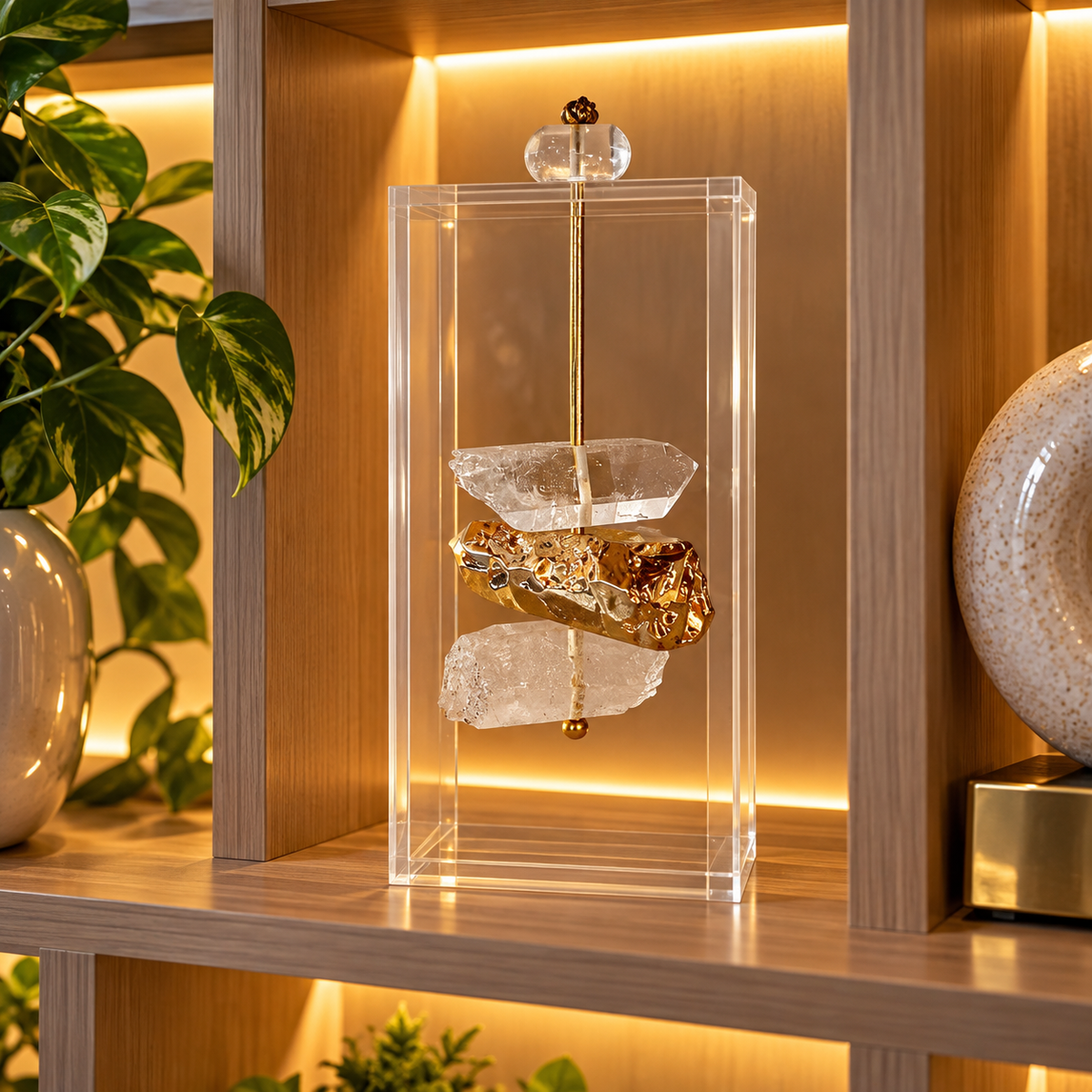 Caixa decorativa de acrílico de Cristal e Banhada.