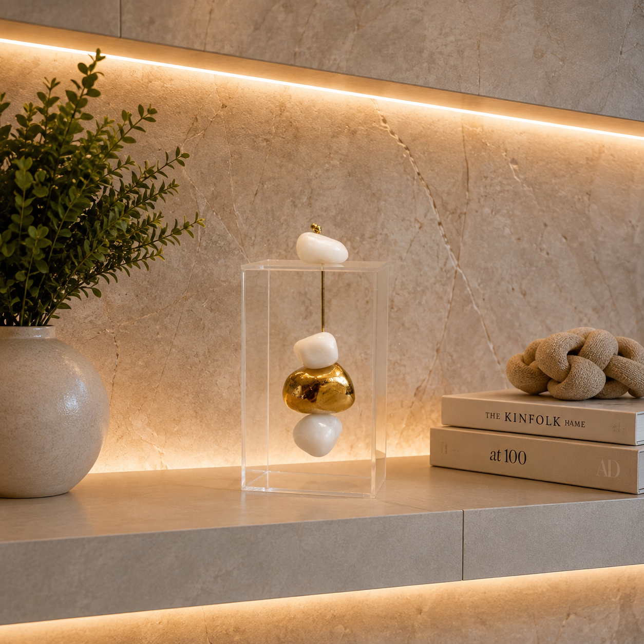 Caixa decorativa de acrílico de Quartzo Branco e Banhada.