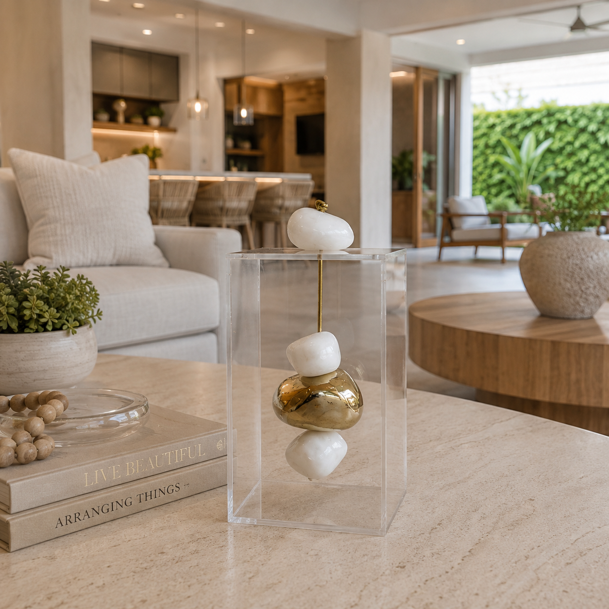 Caixa decorativa de acrílico de Quartzo Branco e Banhada.