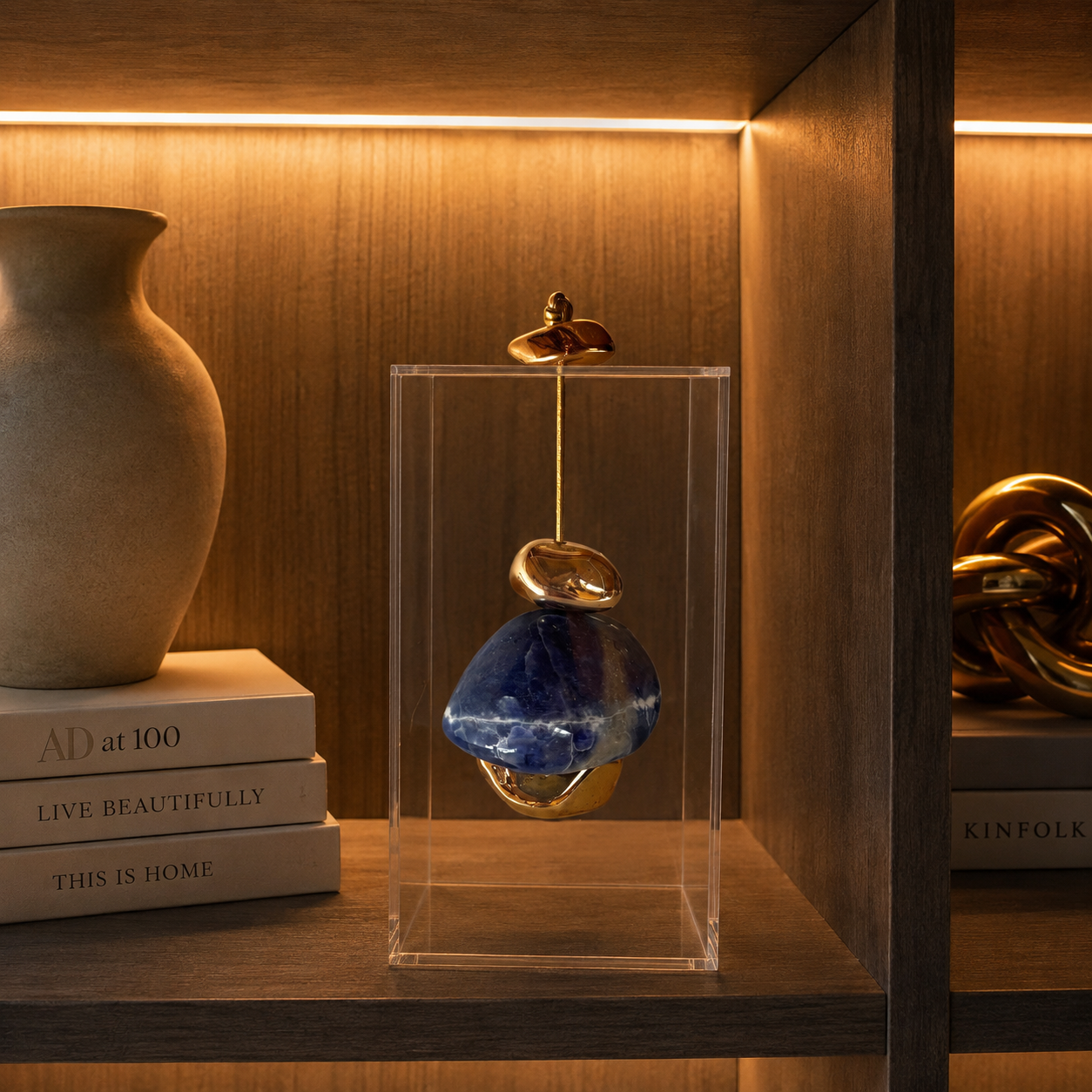 Caixa decorativa de acrílico de Sodalita e Pedra Banhada.