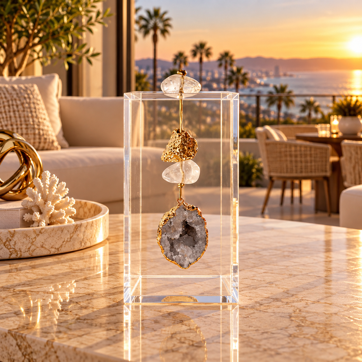 Caixa decorativa de acrílico de Cristal com Geodo Marrocos.