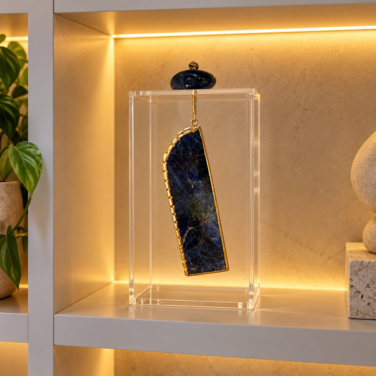 Caixa decorativa de acrílico de Sodalita Banhada.