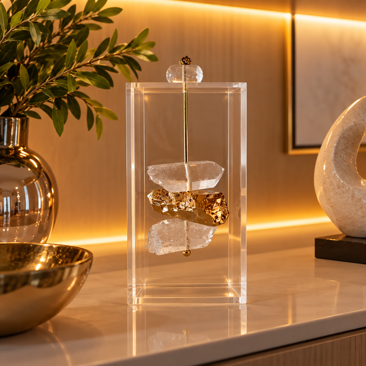 Caixa decorativa de acrílico de Cristal e Banhada.