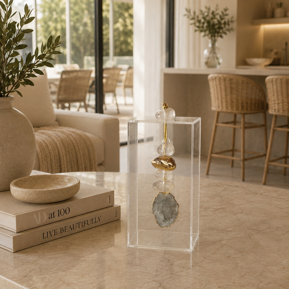Caixa decorativa de acrílico de Cristal com Pedra Marrocos.