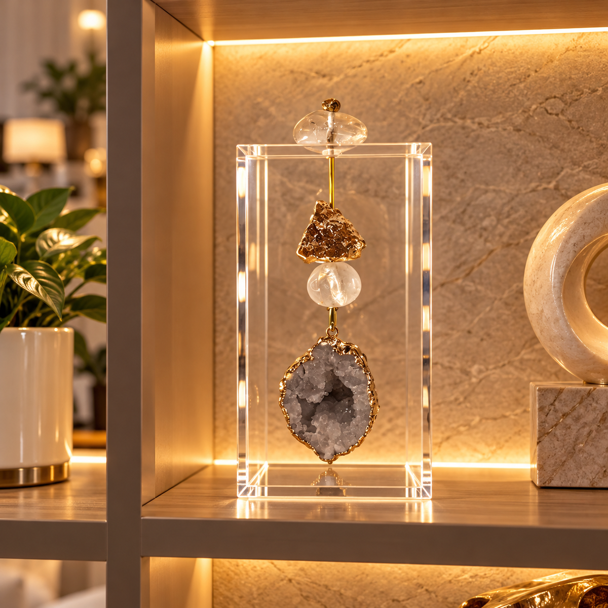 Caixa decorativa de acrílico de Cristal com Geodo Marrocos.