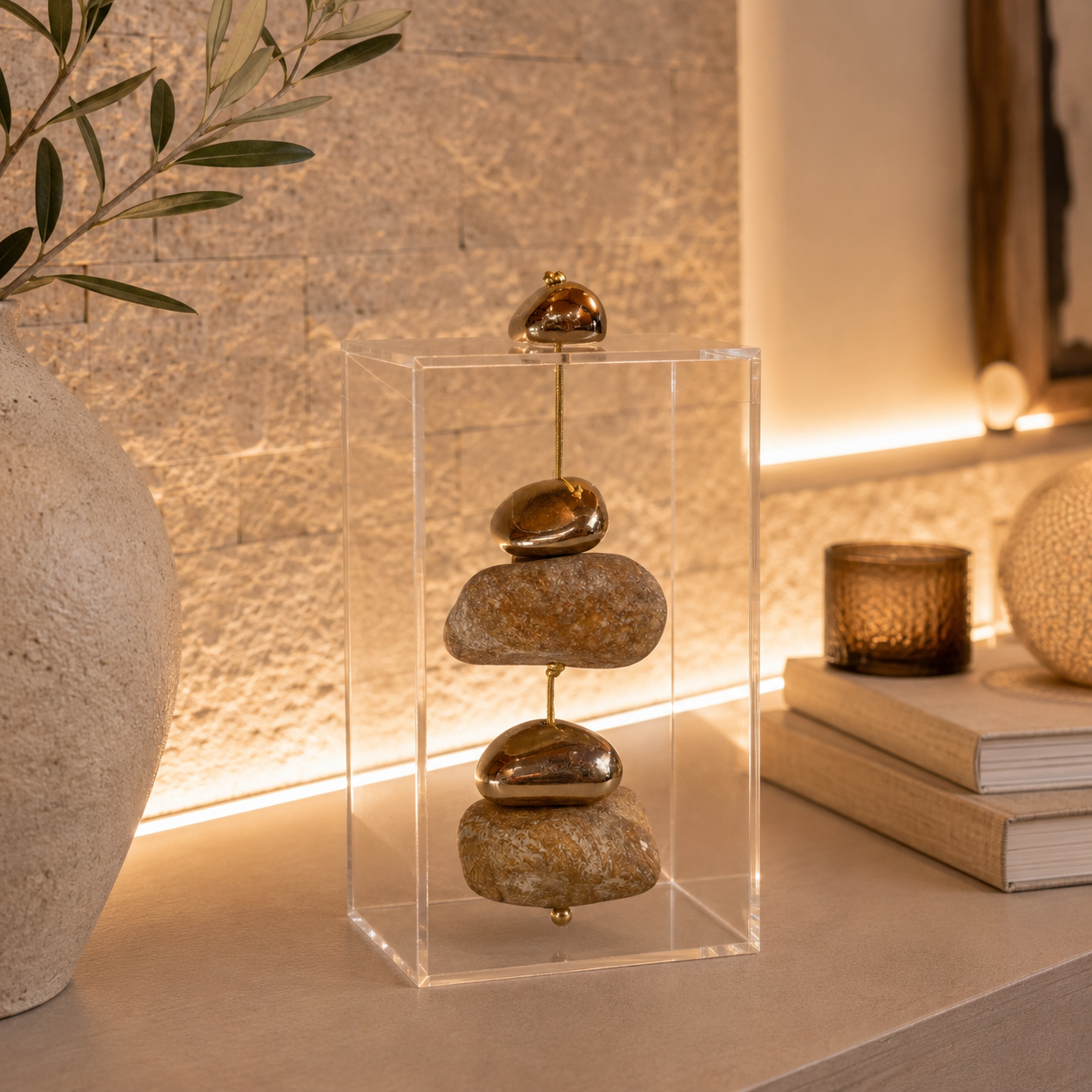 Caixa decorativa de acrílico de Jaspe Areia e Banhada.
