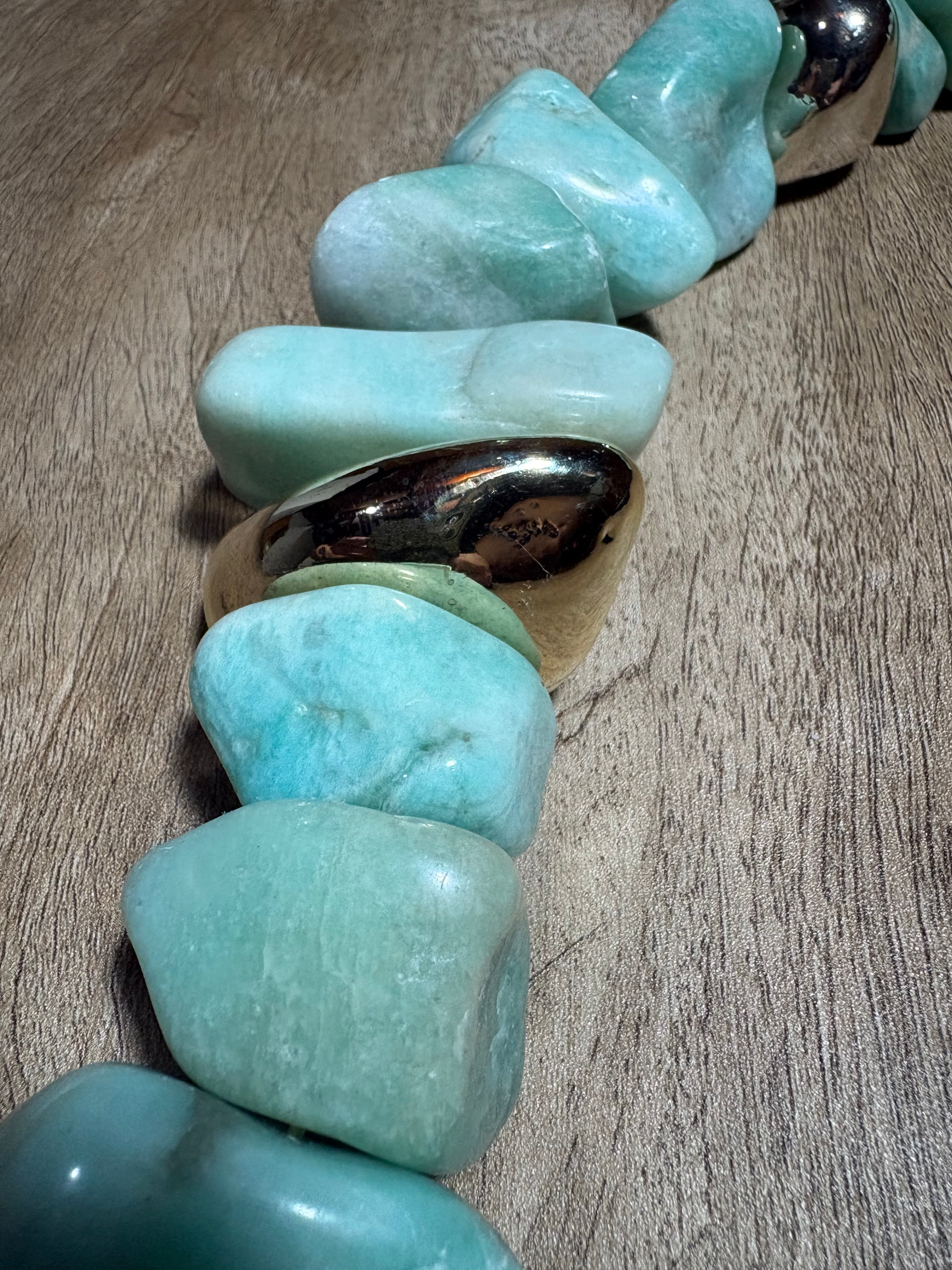 Colar de Mesa - Amazonita com pedra banhada.