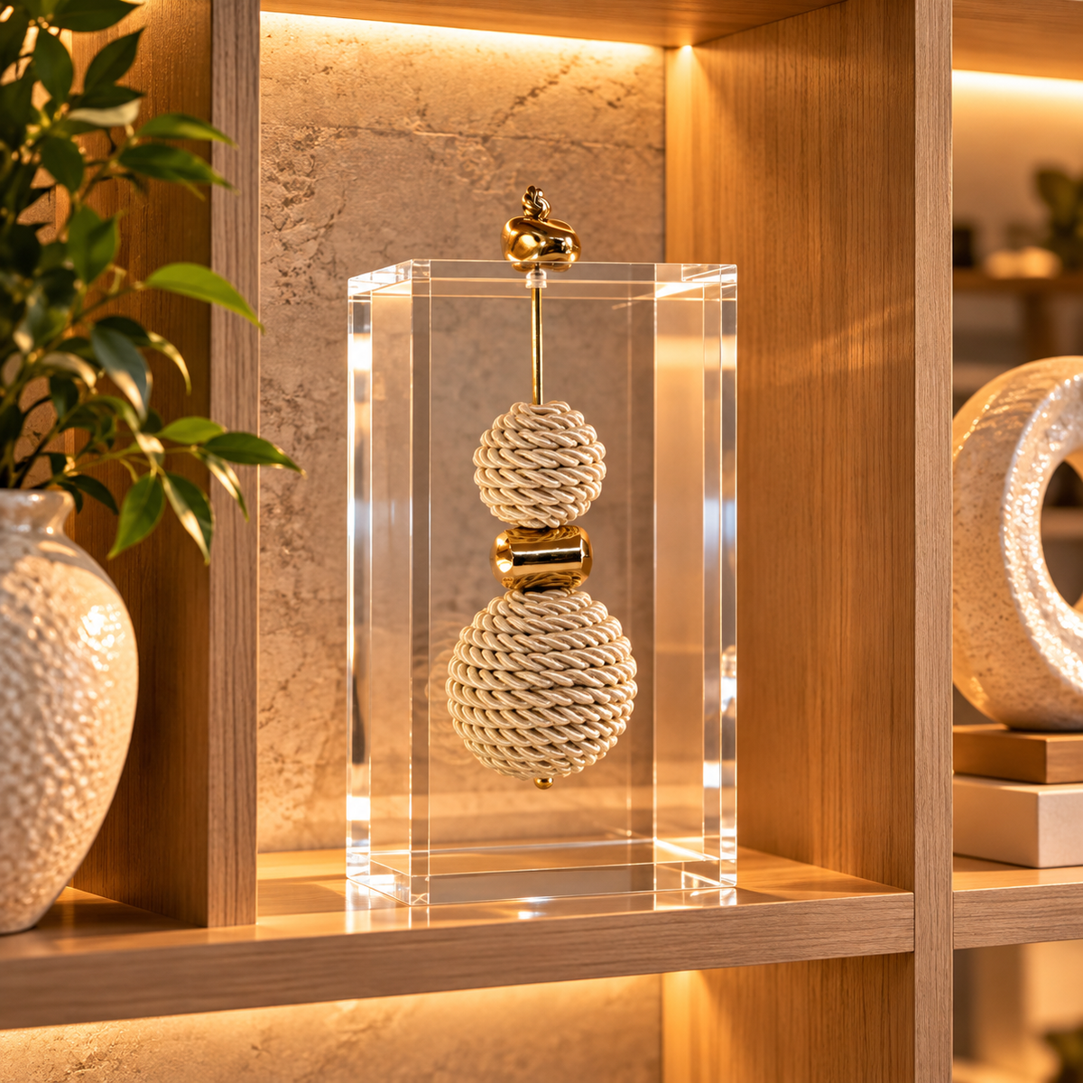 Caixa decorativa de acrílico de Esfera de Fio de Macrame e Banhada.
