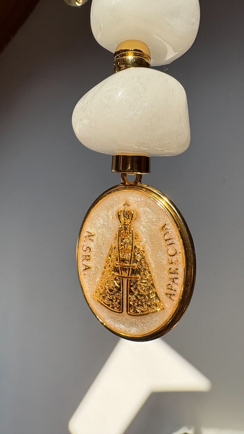 Amuleto Quartzo Branco - Proteção Nossa Senhora - Chaveiro
