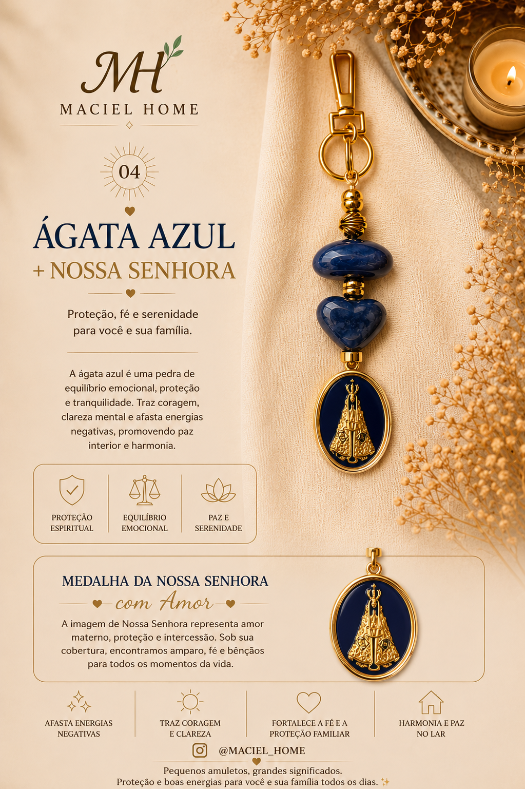 Amuleto Ágata Azul Nossa Senhora - Serenidade e Equilíbrio (Cópia)