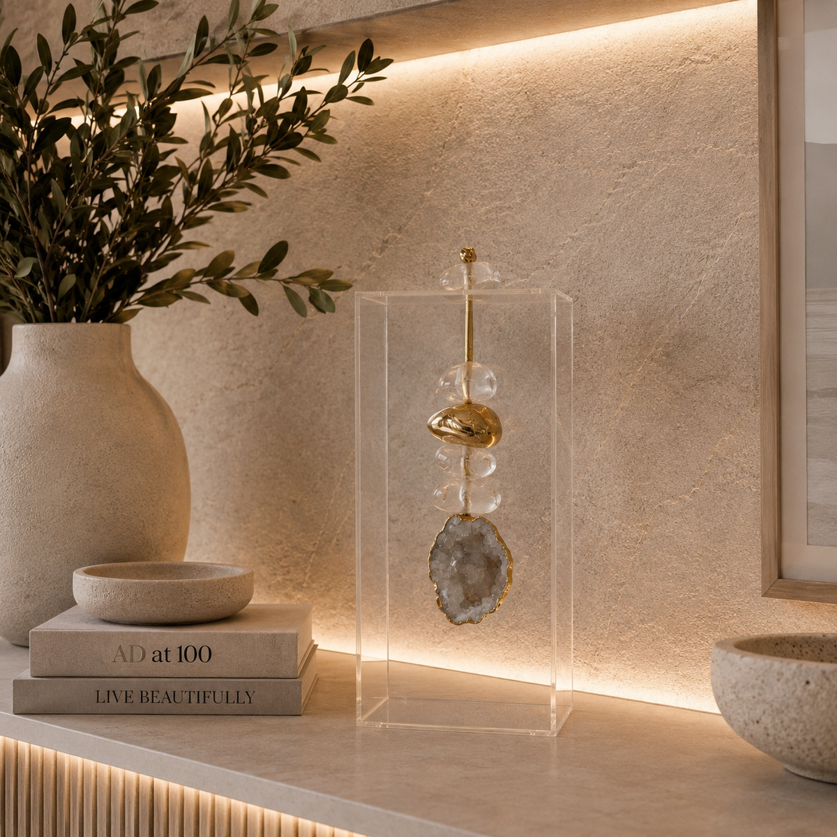 Caixa decorativa de acrílico de Cristal com Pedra Marrocos.