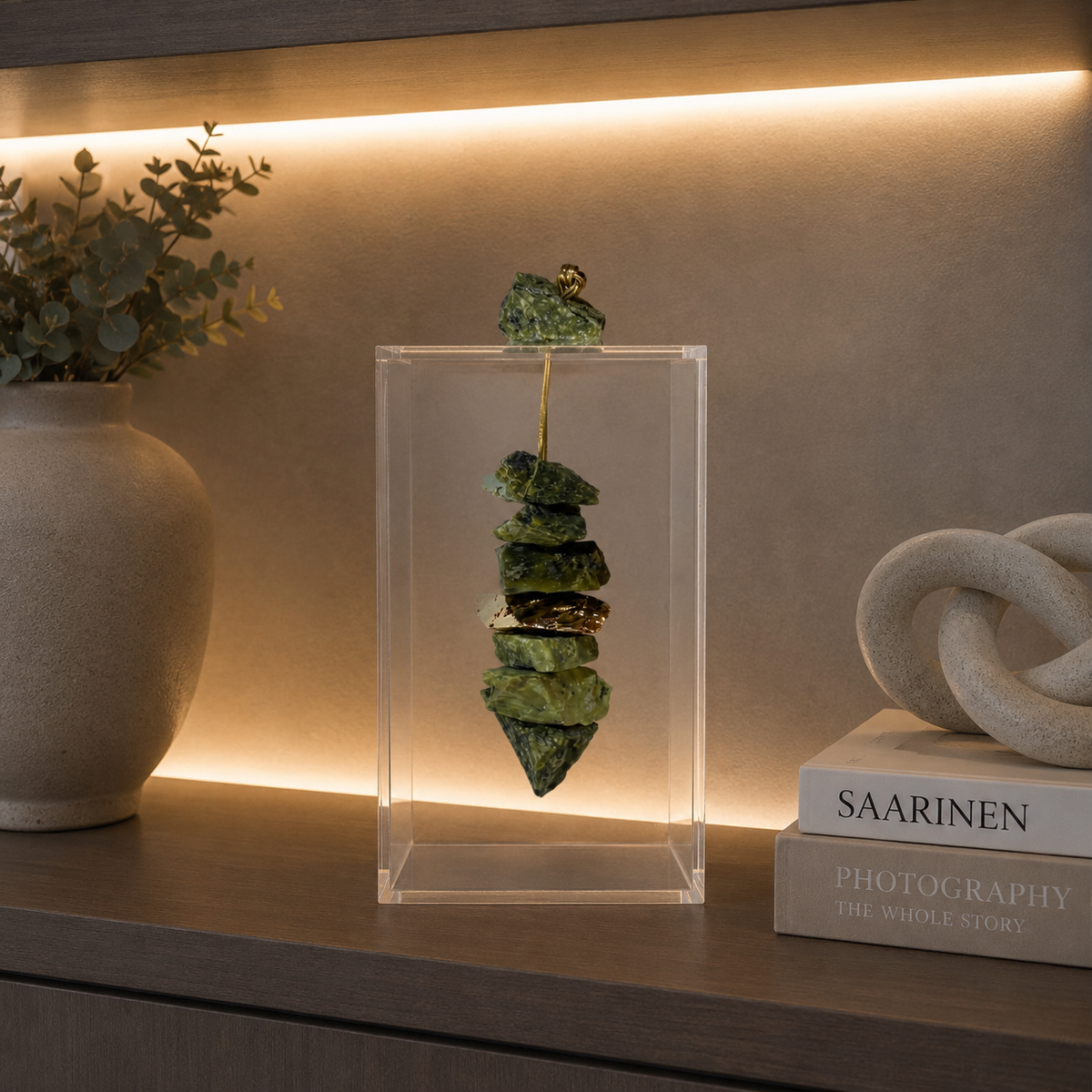 Caixa decorativa de acrílico de Serpentinita com Banhada.
