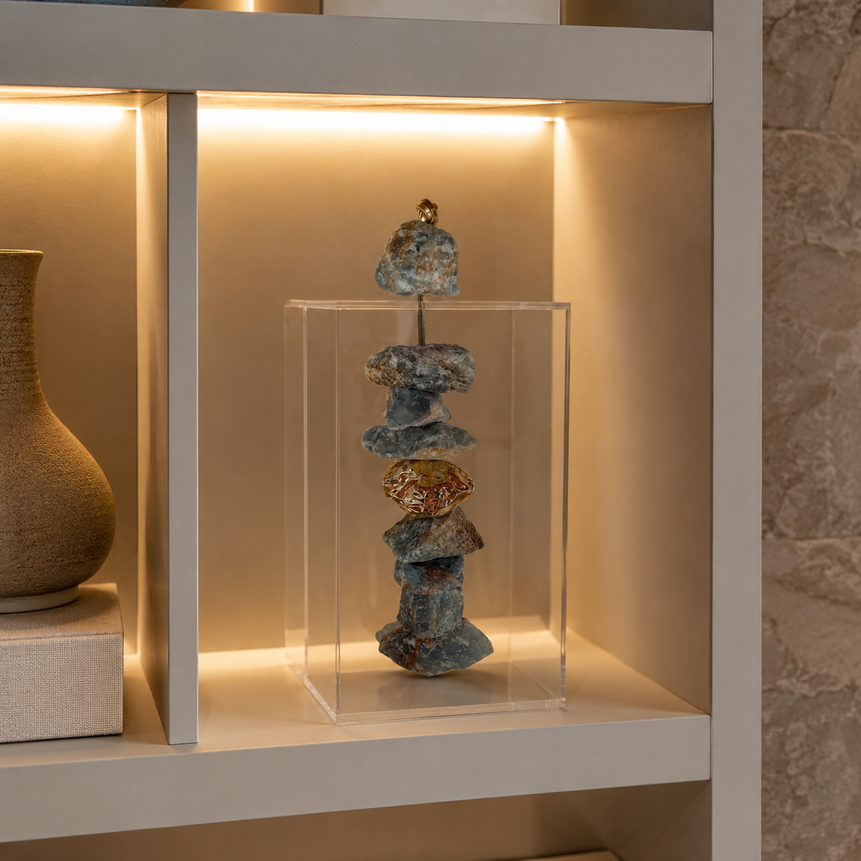 Caixa decorativa de acrílico de Ônix Azul Bruta e Banhada.