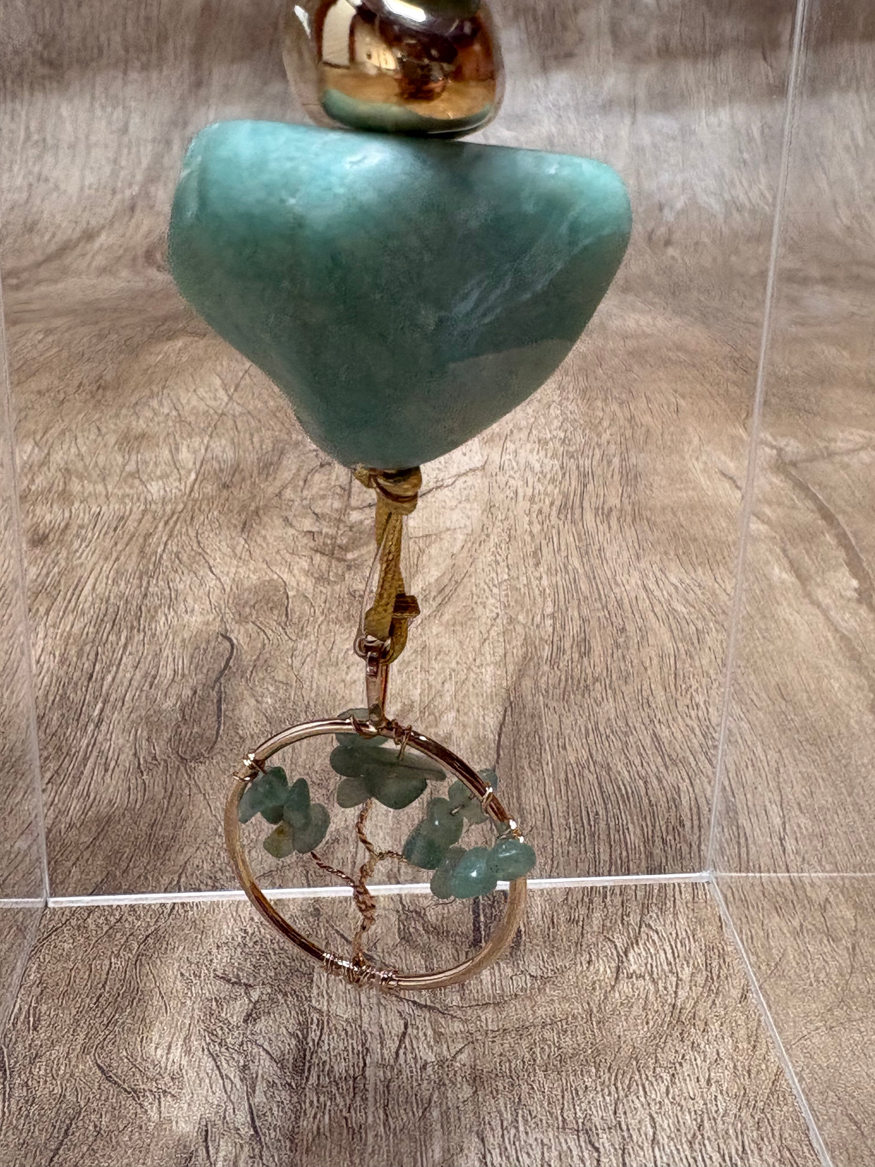 Caixa de Acrílico Decorativa Com Pedra Natural - Amazonita com pingente Árvore da Vida.