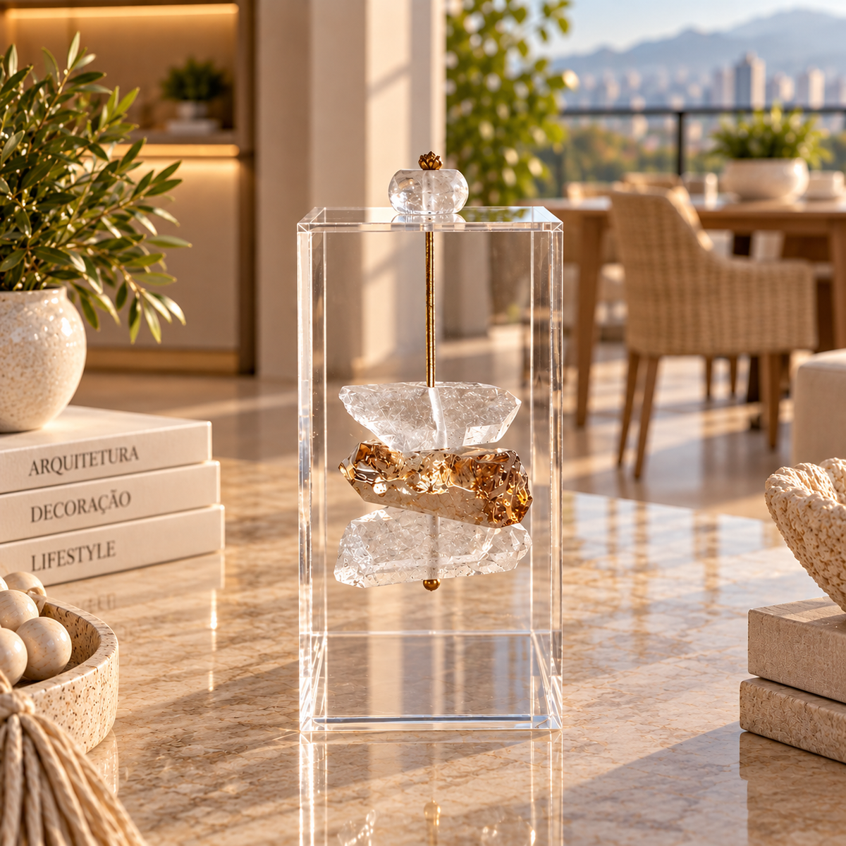 Caixa decorativa de acrílico de Cristal e Banhada.