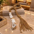 Colar Decorativo de Quartzo Branco, Pedra do Marrocos e Macrame