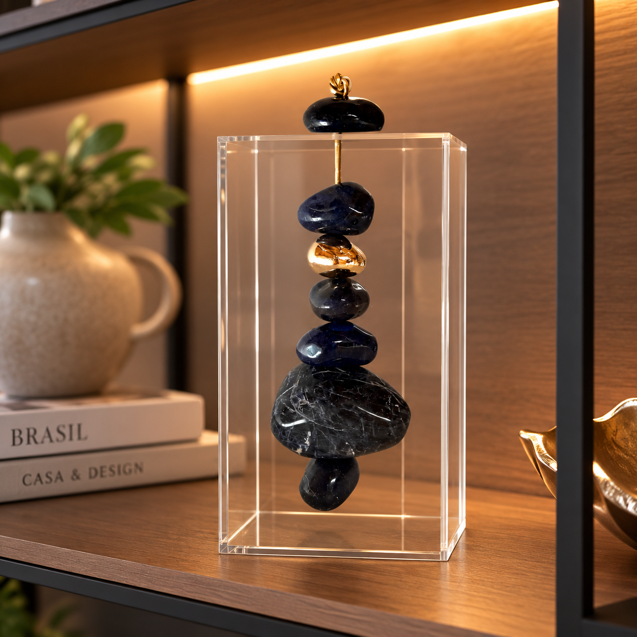 Caixa decorativa de acrílico de Sodalita e Ágata Azul.