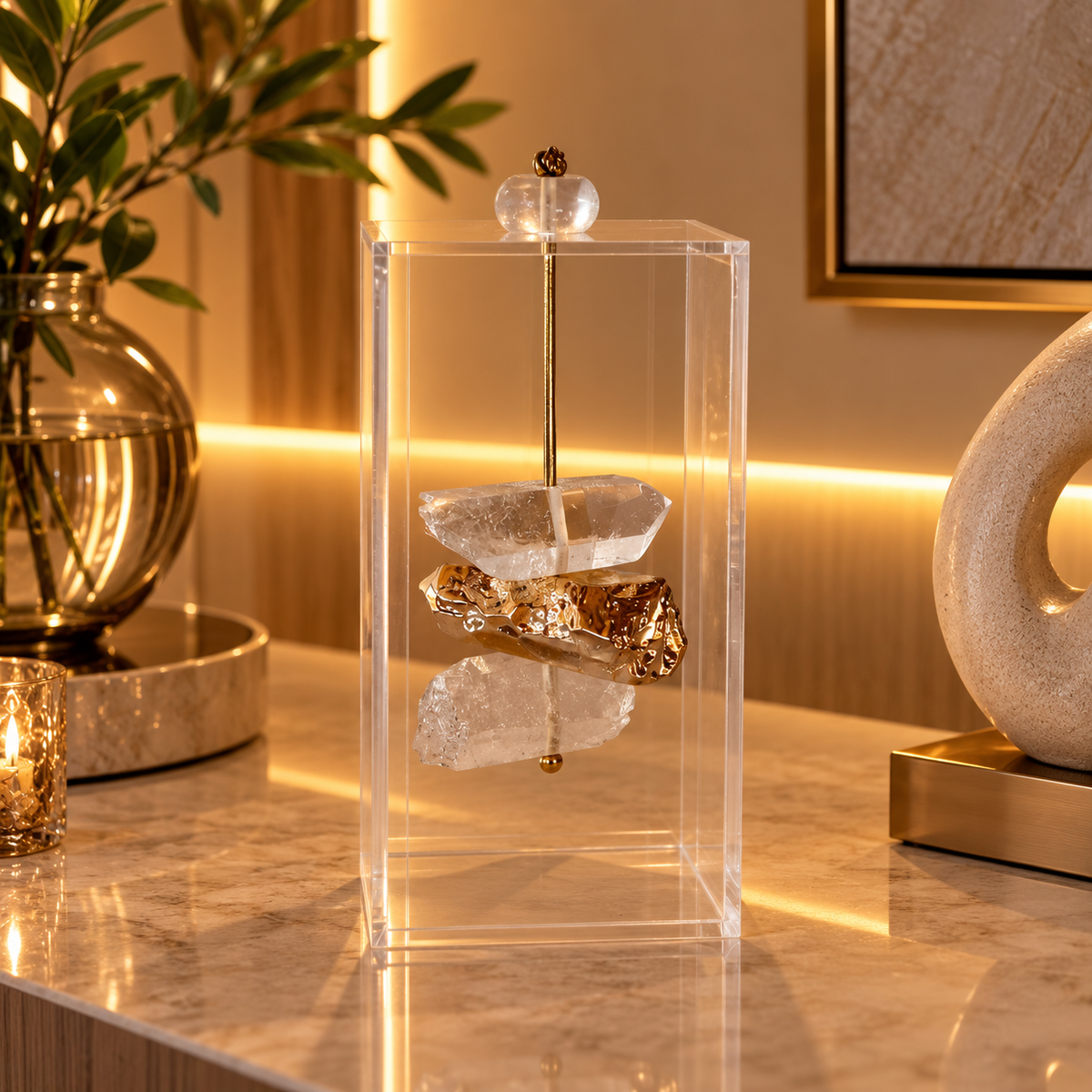 Caixa decorativa de acrílico de Cristal e Banhada.