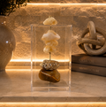 Caixa decorativa de acrílico de Citrino e Pedra Bruta Banhada.