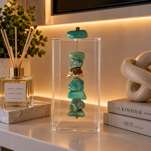 Caixa de Acrílico Decorativa Com Pedra Natural - Amazonita e Pedra Banhada.