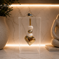 Caixa decorativa de acrílico com coração banhado e Quartzo Branco.