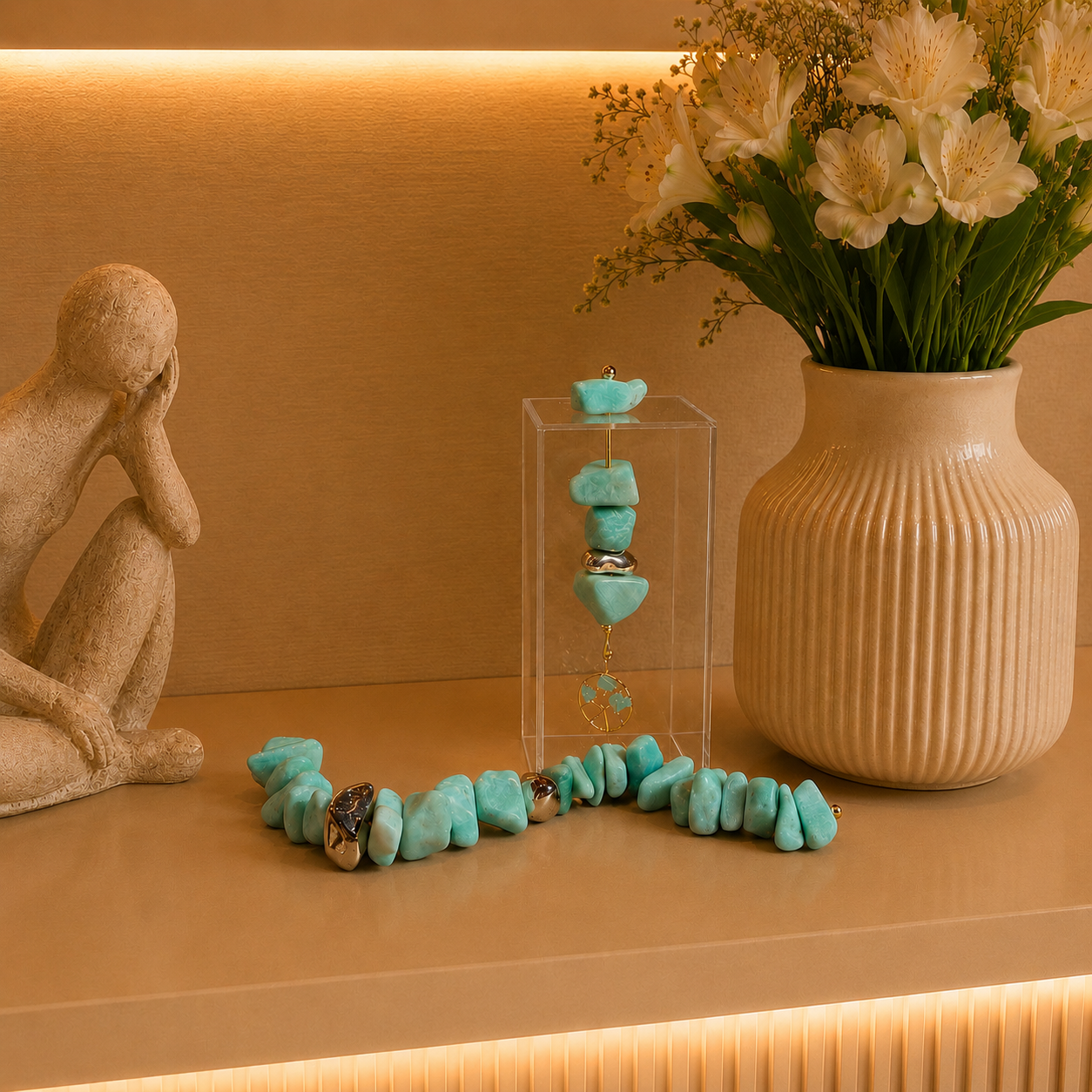 Colar de Mesa - Amazonita com pedra banhada.