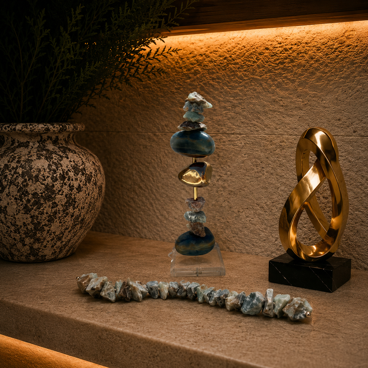 Colar de Mesa - Ônix Azul Bruto com pedra banhada.