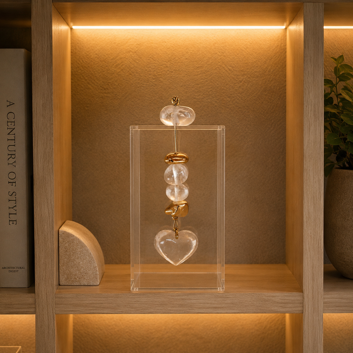 Caixa decorativa de acrílico de Pedras e Coração de Cristal.