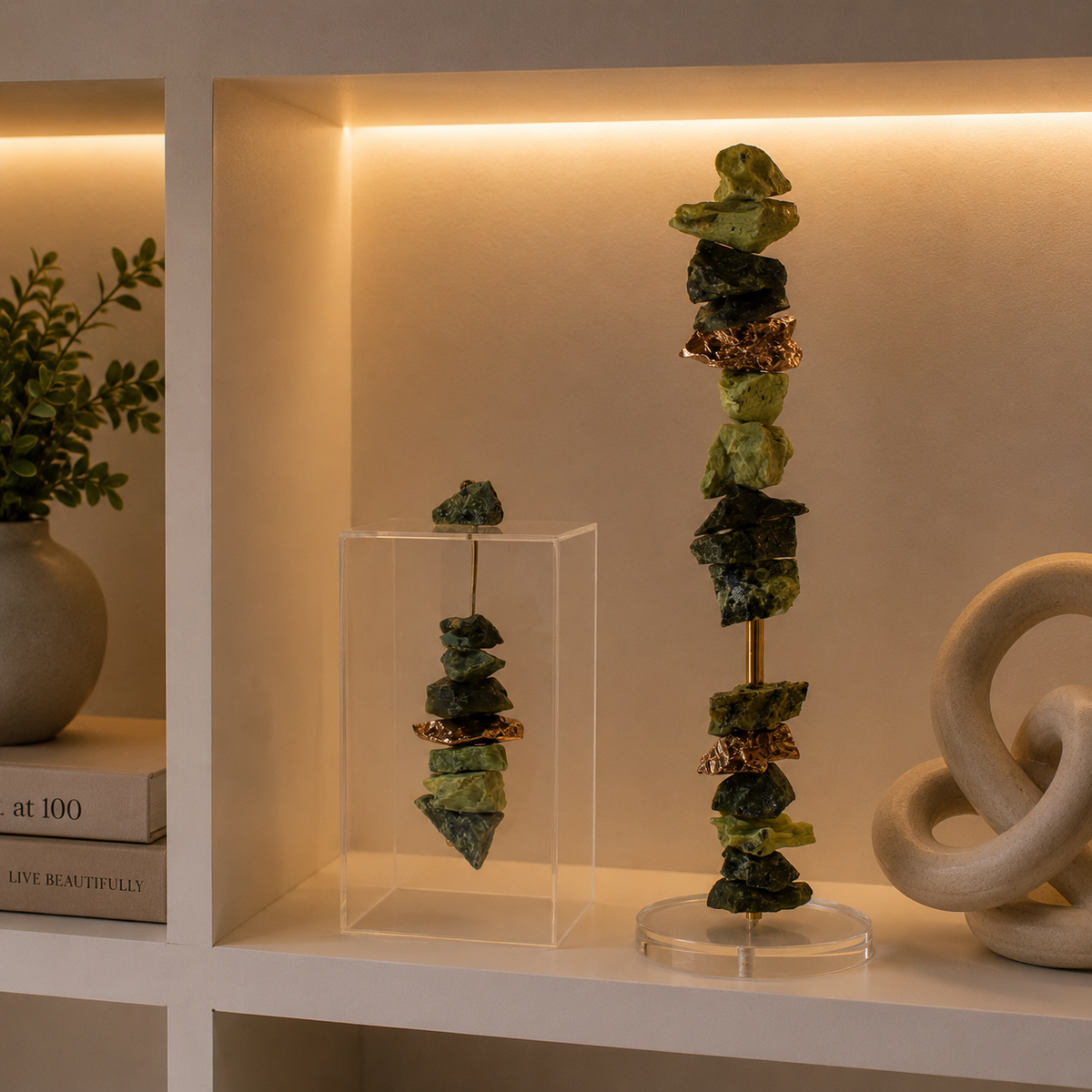 Caixa decorativa de acrílico de Serpentinita com Banhada.