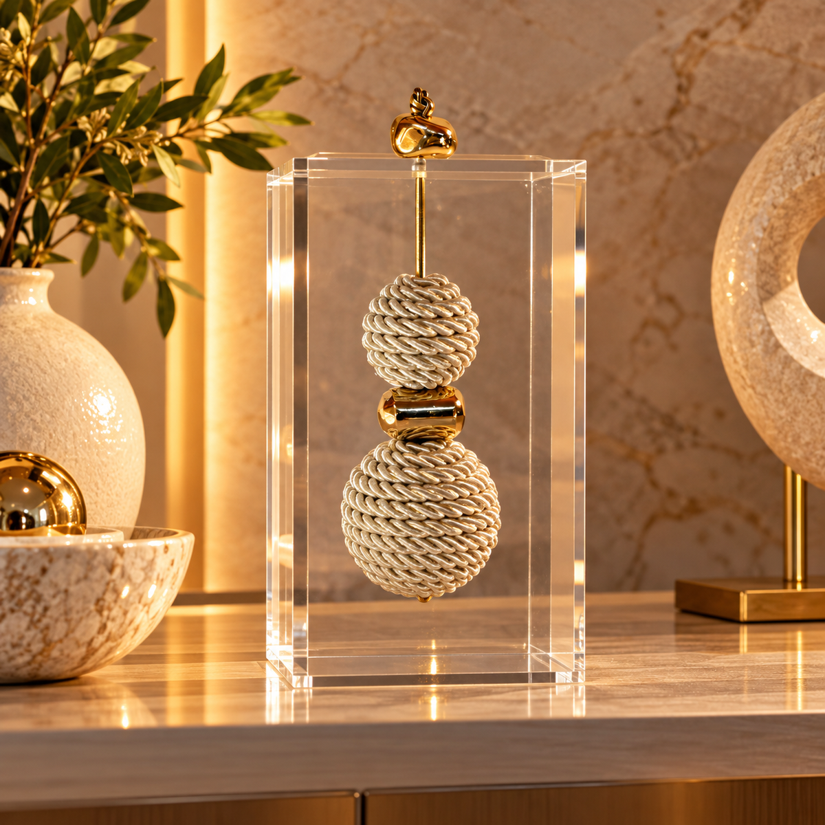 Caixa decorativa de acrílico de Esfera de Fio de Macrame e Banhada.
