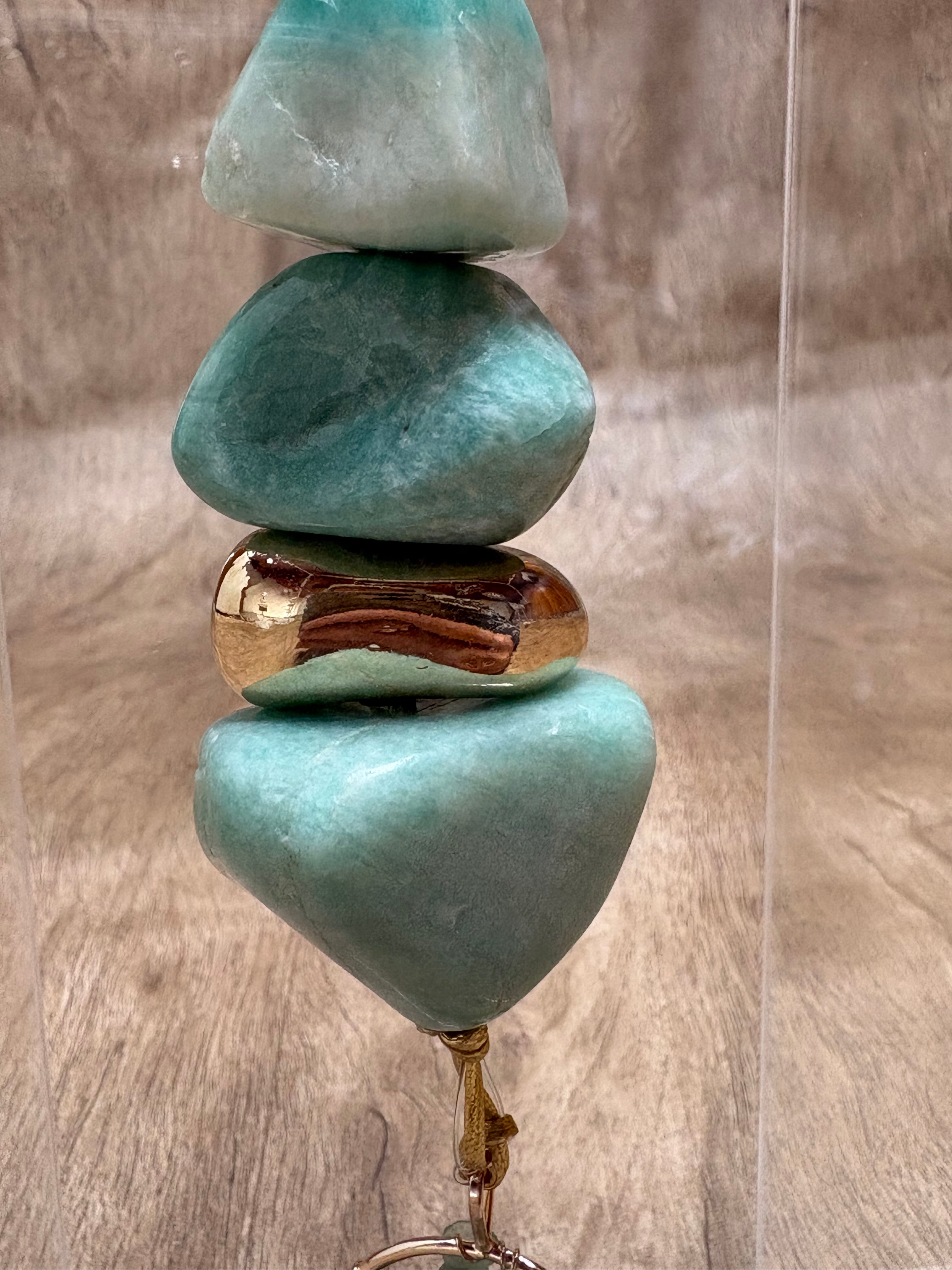 Caixa de Acrílico Decorativa Com Pedra Natural - Amazonita com pingente Árvore da Vida.