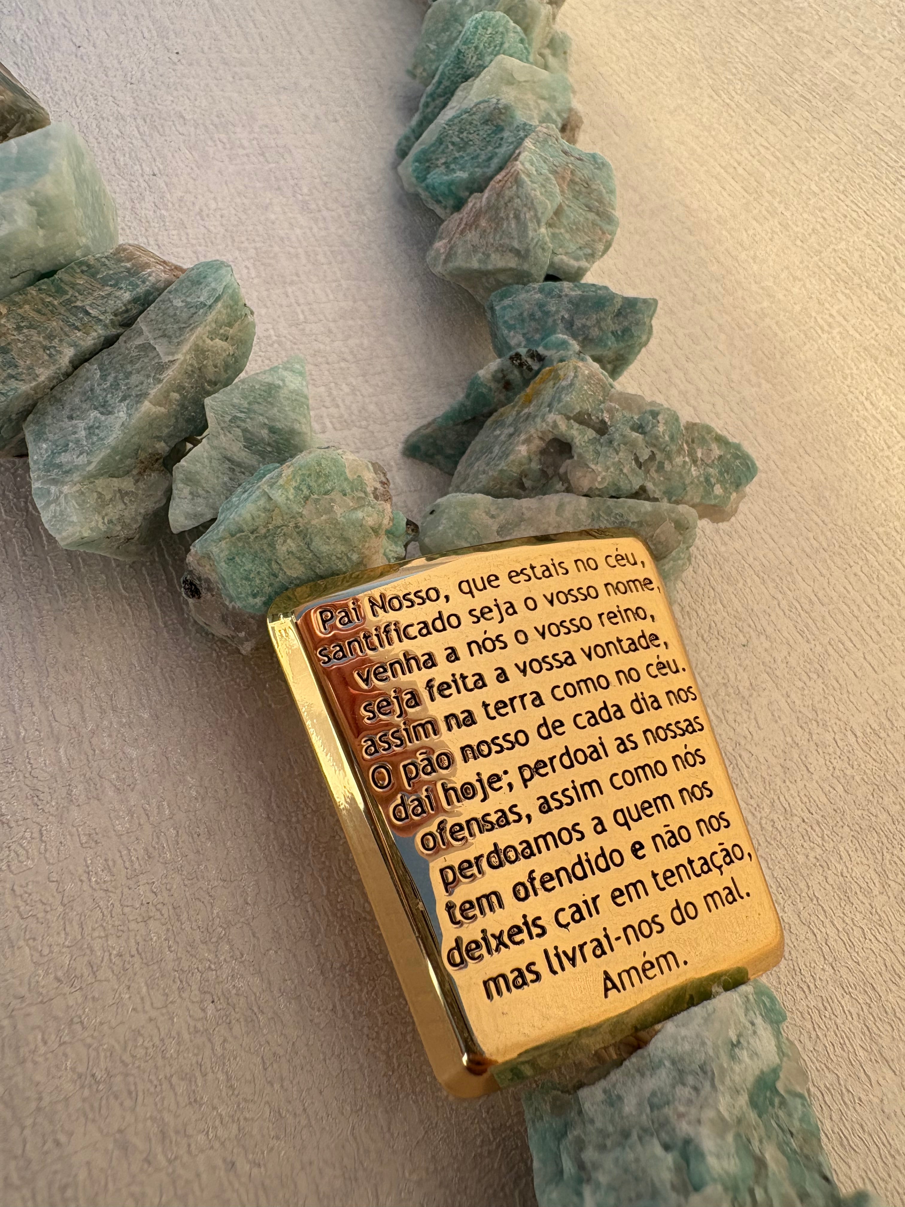 Terço decorativo de Pedras Naturais - Amazonita Bruta.