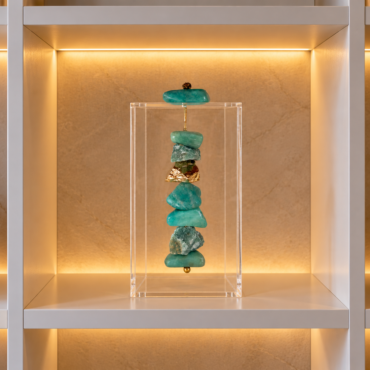 Caixa de Acrílico Decorativa Com Pedra Natural - Amazonita e Pedra Banhada.