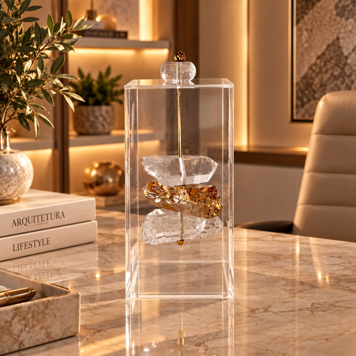 Caixa decorativa de acrílico de Cristal e Banhada.