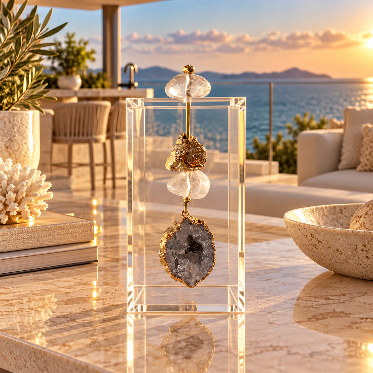 Caixa decorativa de acrílico de Cristal com Geodo Marrocos.