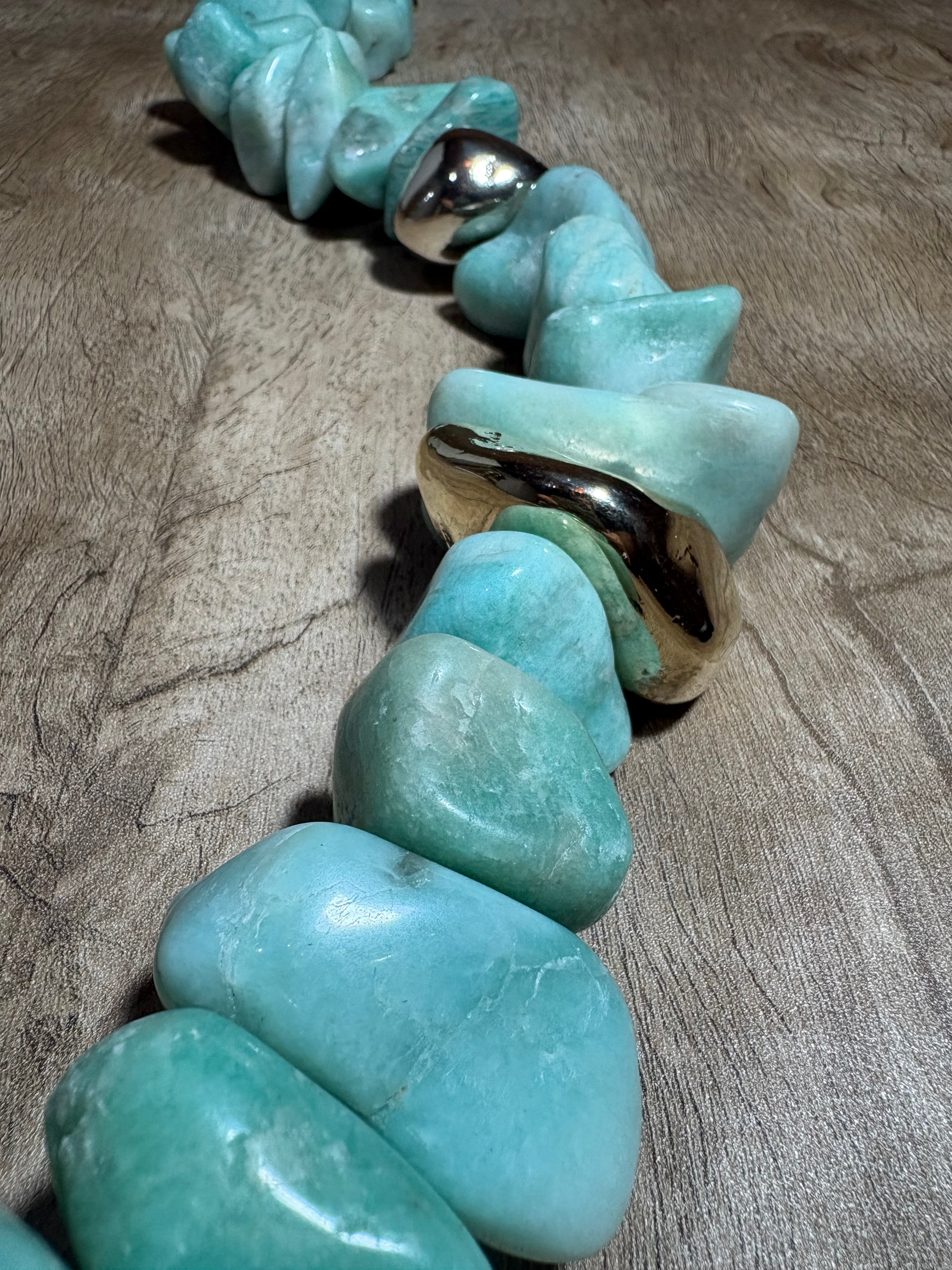 Colar de Mesa - Amazonita com pedra banhada.