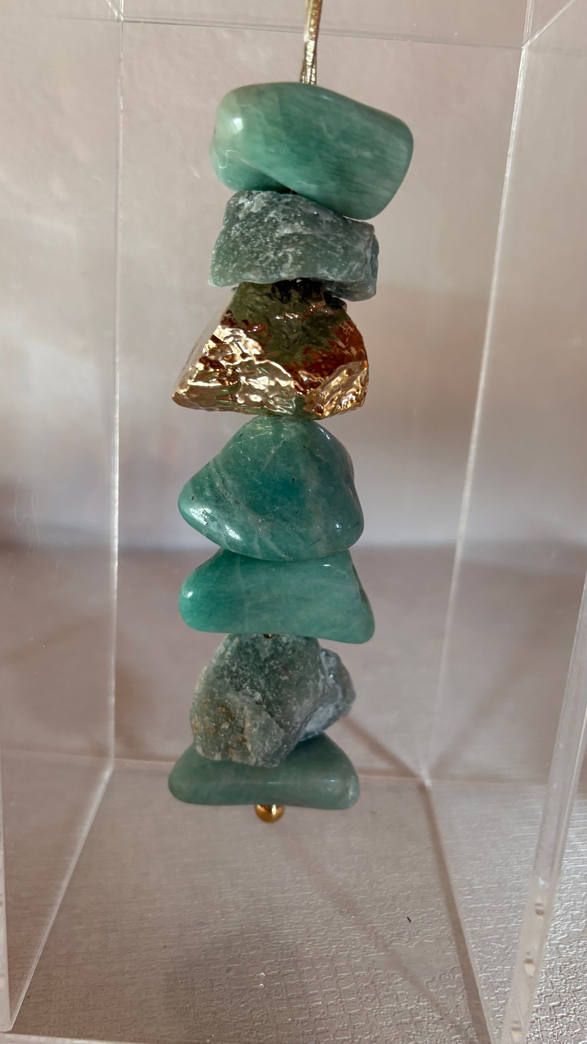 Caixa de Acrílico Decorativa Com Pedra Natural - Amazonita e Pedra Banhada.