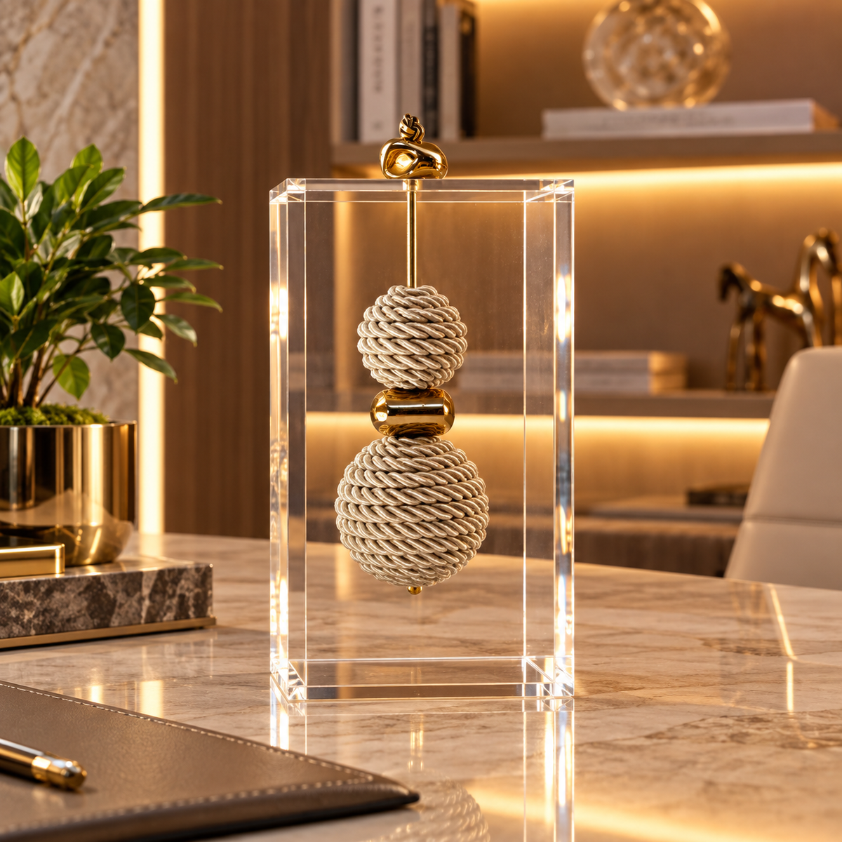 Caixa decorativa de acrílico de Esfera de Fio de Macrame e Banhada.
